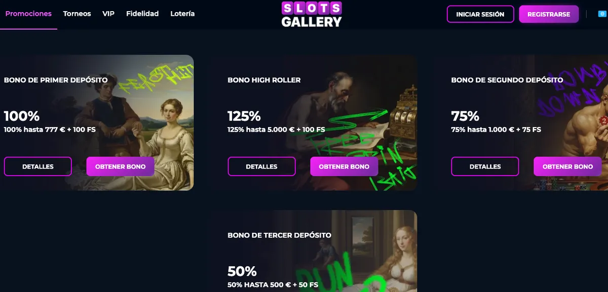 Portada de Slots Gallery, con su catálogo de más de 9.500 juegos